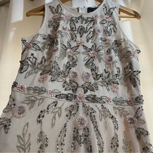 Adrianna Papell Midi Dress Floral Pink Cream Sparkly Fairy-core Babydoll Size 8